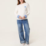 QED London - Ladies - Gingham Heart & Cuff Jumper - Ivory - Wildvine Clothing, Spalding, Lincolnshire
