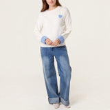 QED London - Ladies - Gingham Heart & Cuff Jumper - Ivory - Wildvine Clothing, Spalding, Lincolnshire