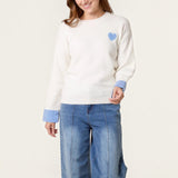QED London - Ladies - Gingham Heart & Cuff Jumper - Ivory - Wildvine Clothing, Spalding, Lincolnshire