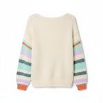 Wild Flower - Ladies -Striped Sleeve Fluffy Knit Jumper - Ivory/Aqua - Wildvine Clothing, Spalding, Lincolnshire