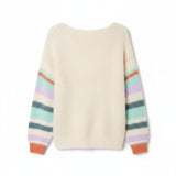 Wild Flower - Ladies -Striped Sleeve Fluffy Knit Jumper - Ivory/Aqua - Wildvine Clothing, Spalding, Lincolnshire
