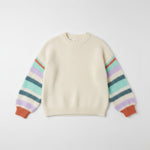 Wild Flower - Ladies -Striped Sleeve Fluffy Knit Jumper - Ivory/Aqua - Wildvine Clothing, Spalding, Lincolnshire