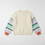 Wild Flower - Ladies -Striped Sleeve Fluffy Knit Jumper - Ivory/Aqua - Wildvine Clothing, Spalding, Lincolnshire
