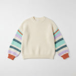 Wild Flower - Ladies -Striped Sleeve Fluffy Knit Jumper - Ivory/Aqua - Wildvine Clothing, Spalding, Lincolnshire