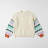 Wild Flower - Ladies -Striped Sleeve Fluffy Knit Jumper - Ivory/Aqua - Wildvine Clothing, Spalding, Lincolnshire