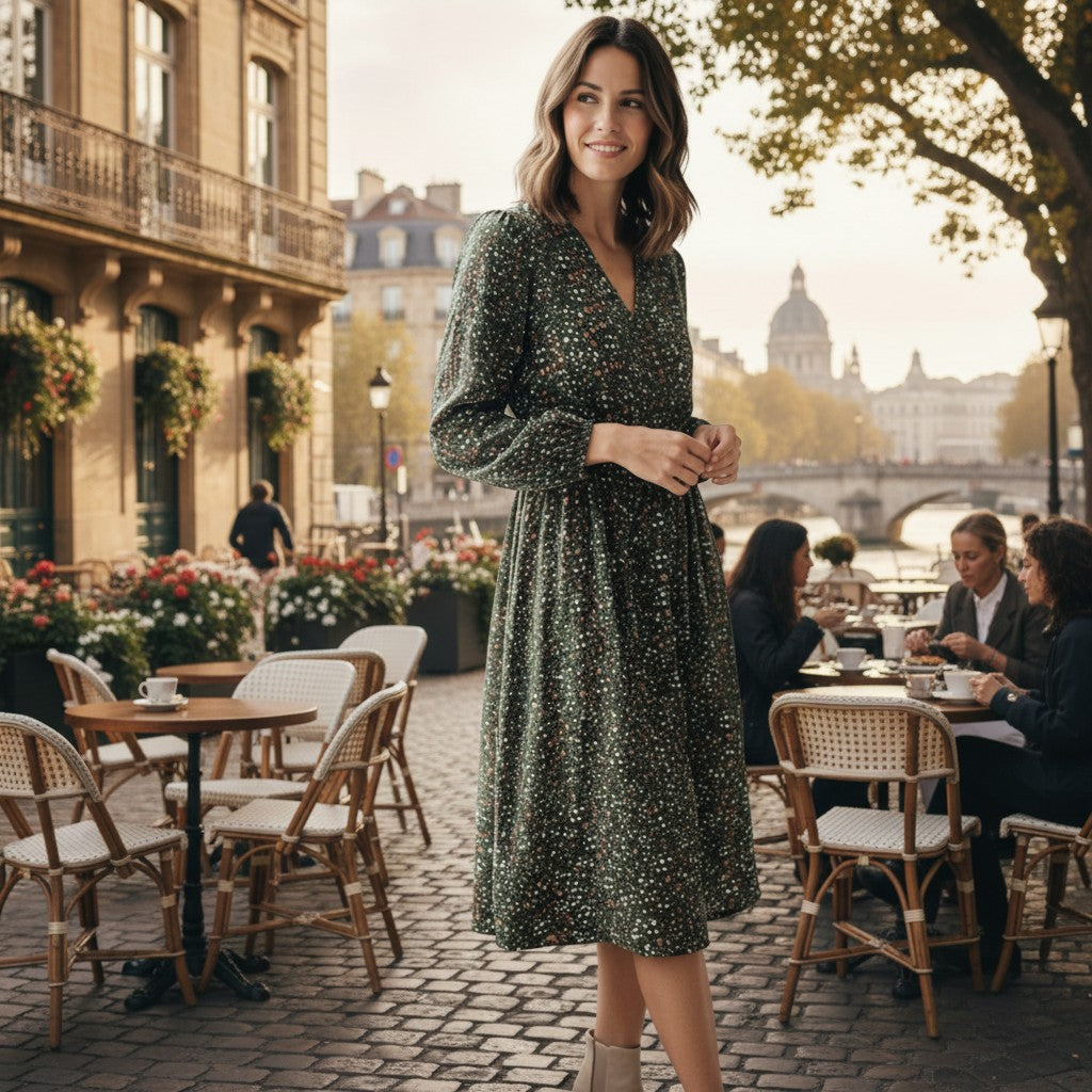 QED London - Ladies - Long Sleeve - Midi Dress - Animal Print Khaki - Wildvine Clothing, Spalding, Lincolnshire
