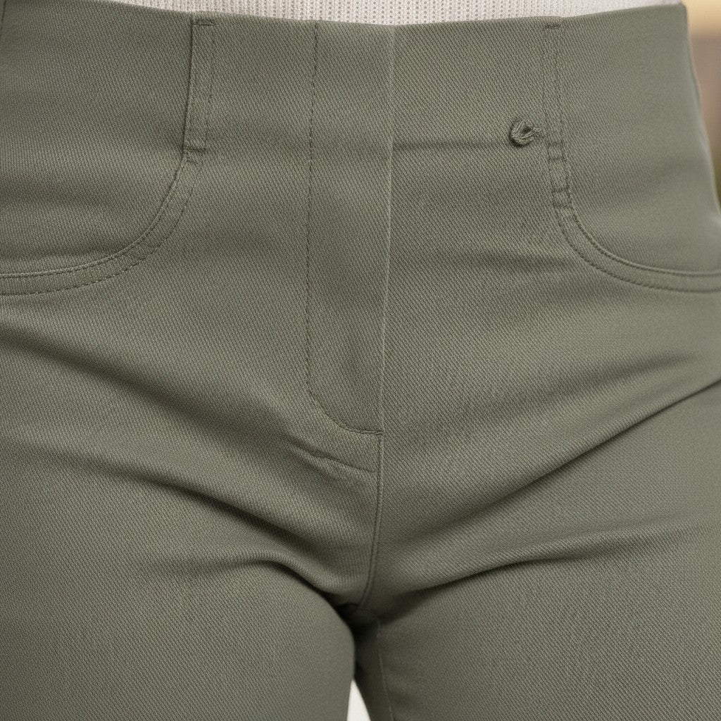 Pinnns - Ladies - Bengaline Crop Trousers With Pockets - Khaki - 226C - Wildvine Clothing, Spalding, Lincolnshire