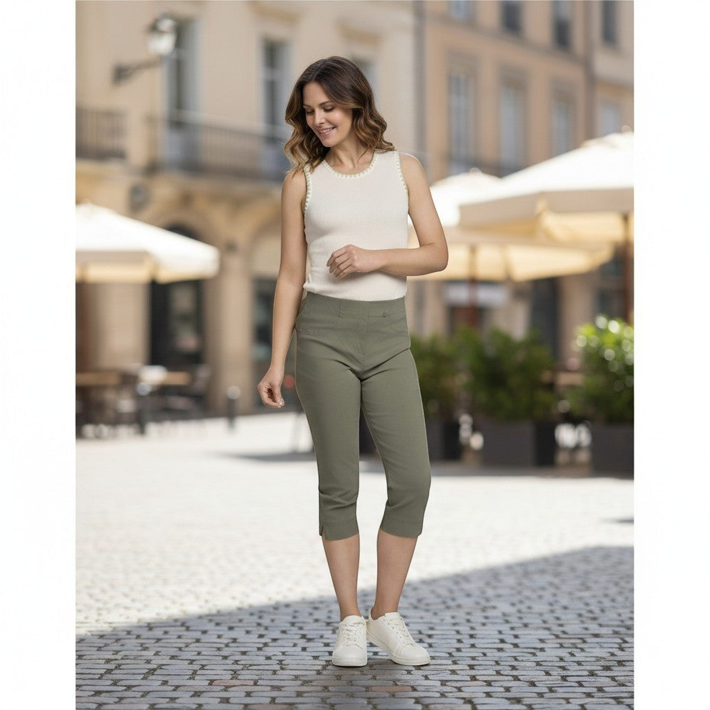 Pinnns - Ladies - Bengaline Crop Trousers With Pockets - Khaki - 226C - Wildvine Clothing, Spalding, Lincolnshire