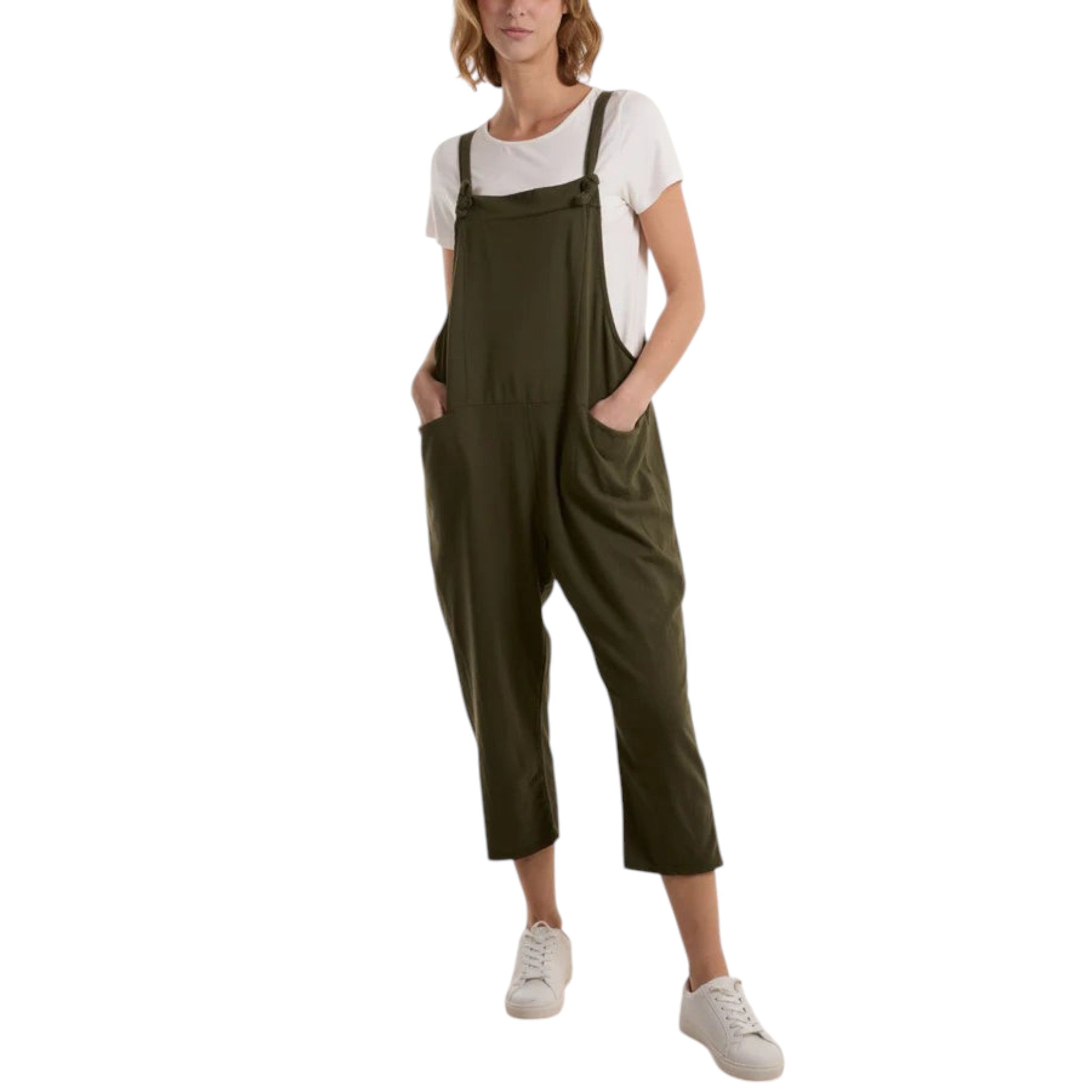 Moda - Ladies - Bow Detail Cotton Dungaree - Khaki - Wildvine Clothing, Spalding, Lincolnshire