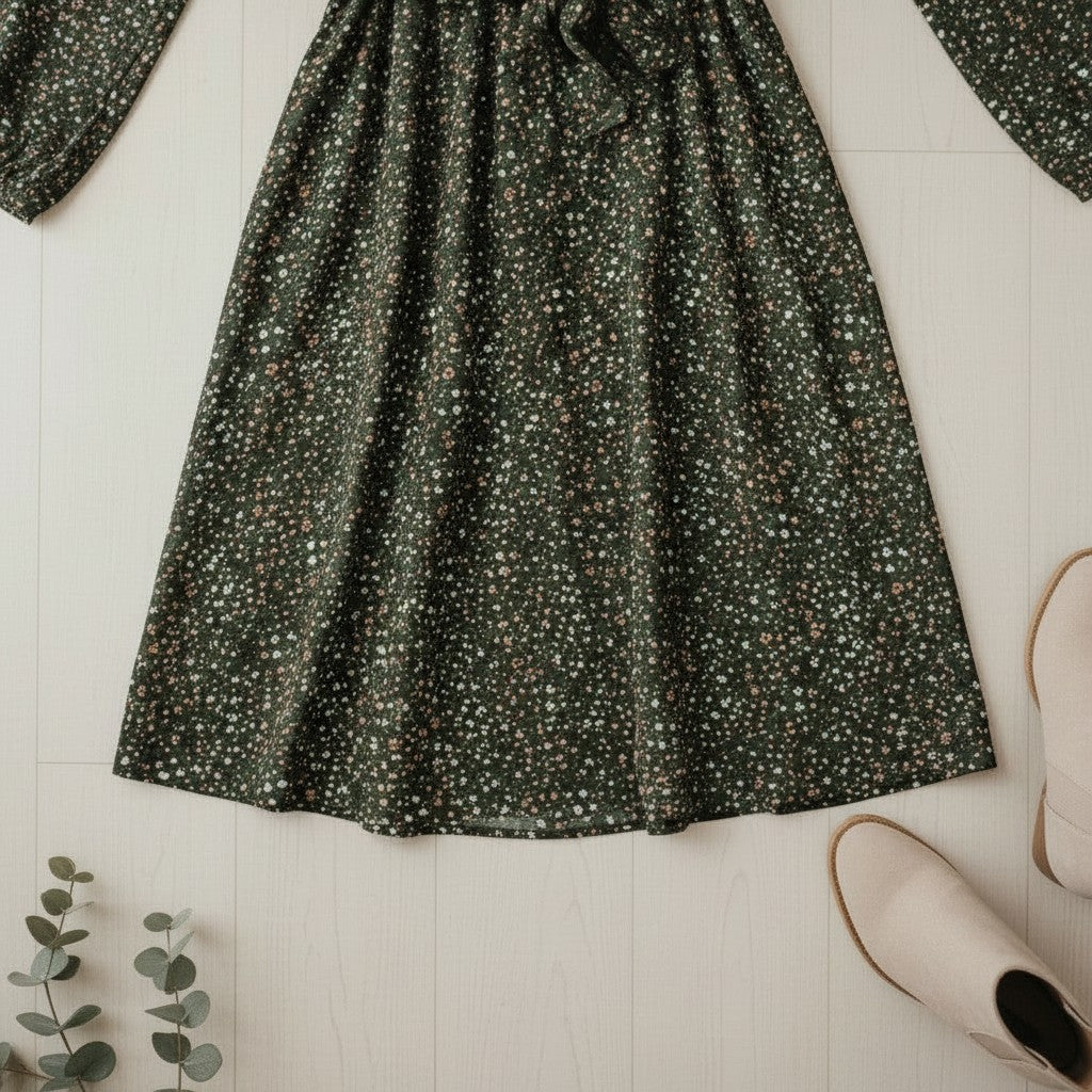 QED London - Ladies - Long Sleeve - Midi Dress - Animal Print Khaki - Wildvine Clothing, Spalding, Lincolnshire