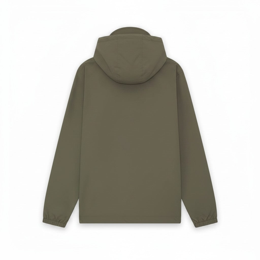 WILDVINE Clothing Co. Lyle & Scott khaki ash hooded zip-through jacket, back view showing elasticated cuffs.