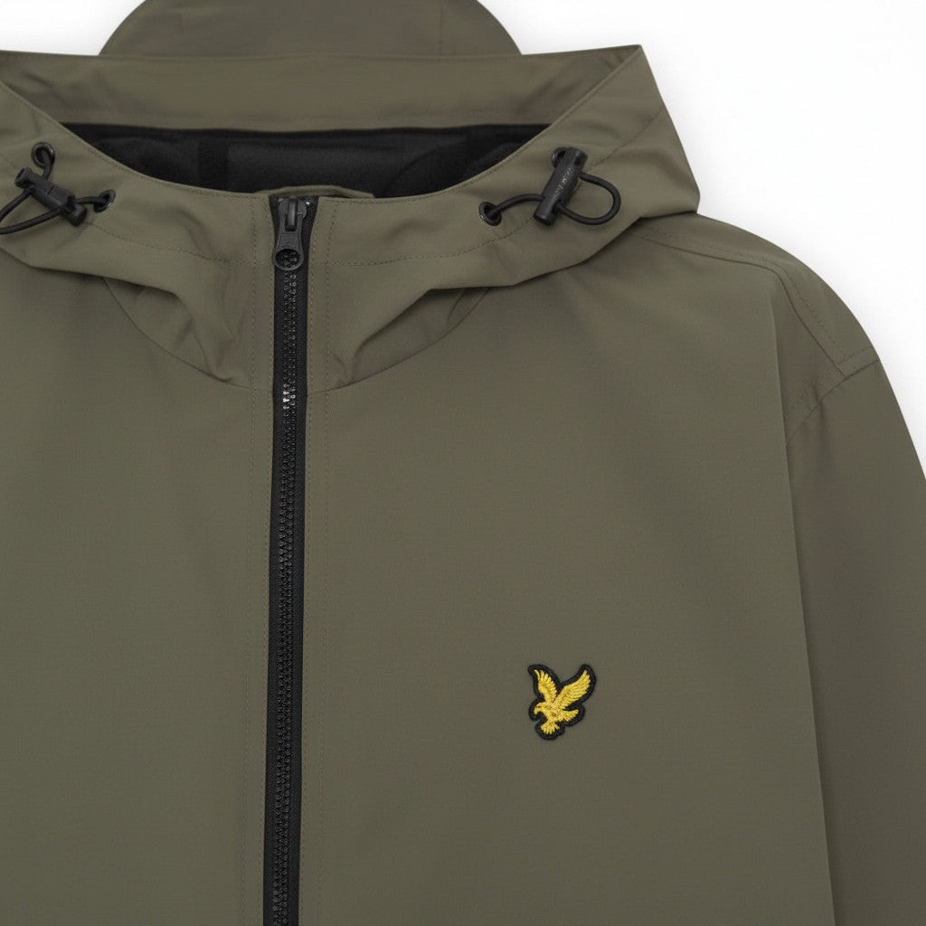 WILDVINE Clothing Co. Lyle & Scott khaki ash hooded jacket with jet black zip and yellow eagle logo embroidery