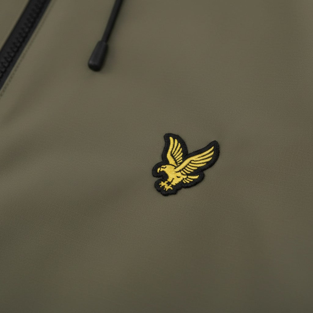 WILDVINE Clothing Co. Lyle & Scott khaki green zip-through hooded jacket with yellow eagle logo embroidery