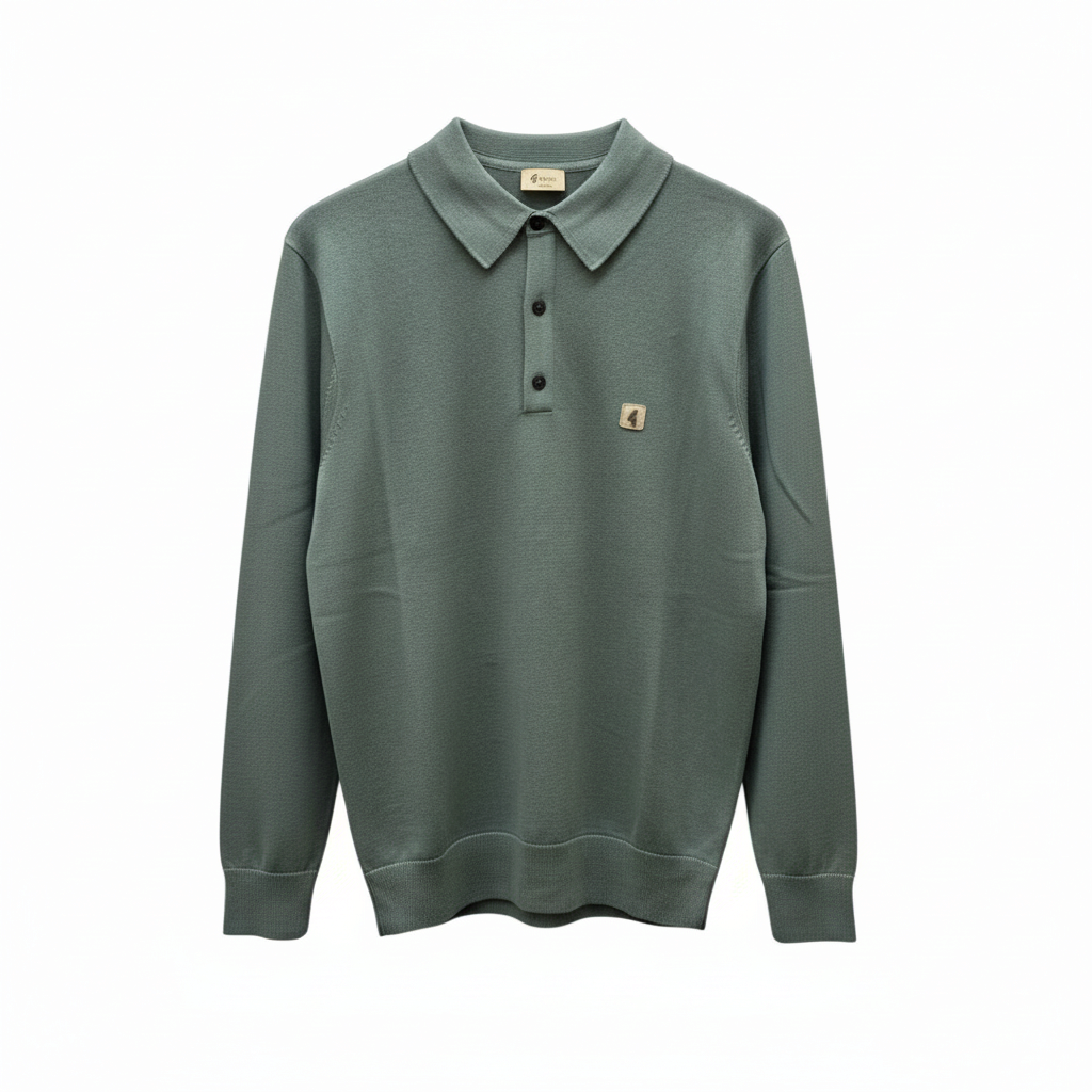 Gabicci Vintage - Mens Khaki Francesco Knitted L/S Polo Shirt - V57GK08 - Wildvine Clothing, Spalding, Lincolnshire