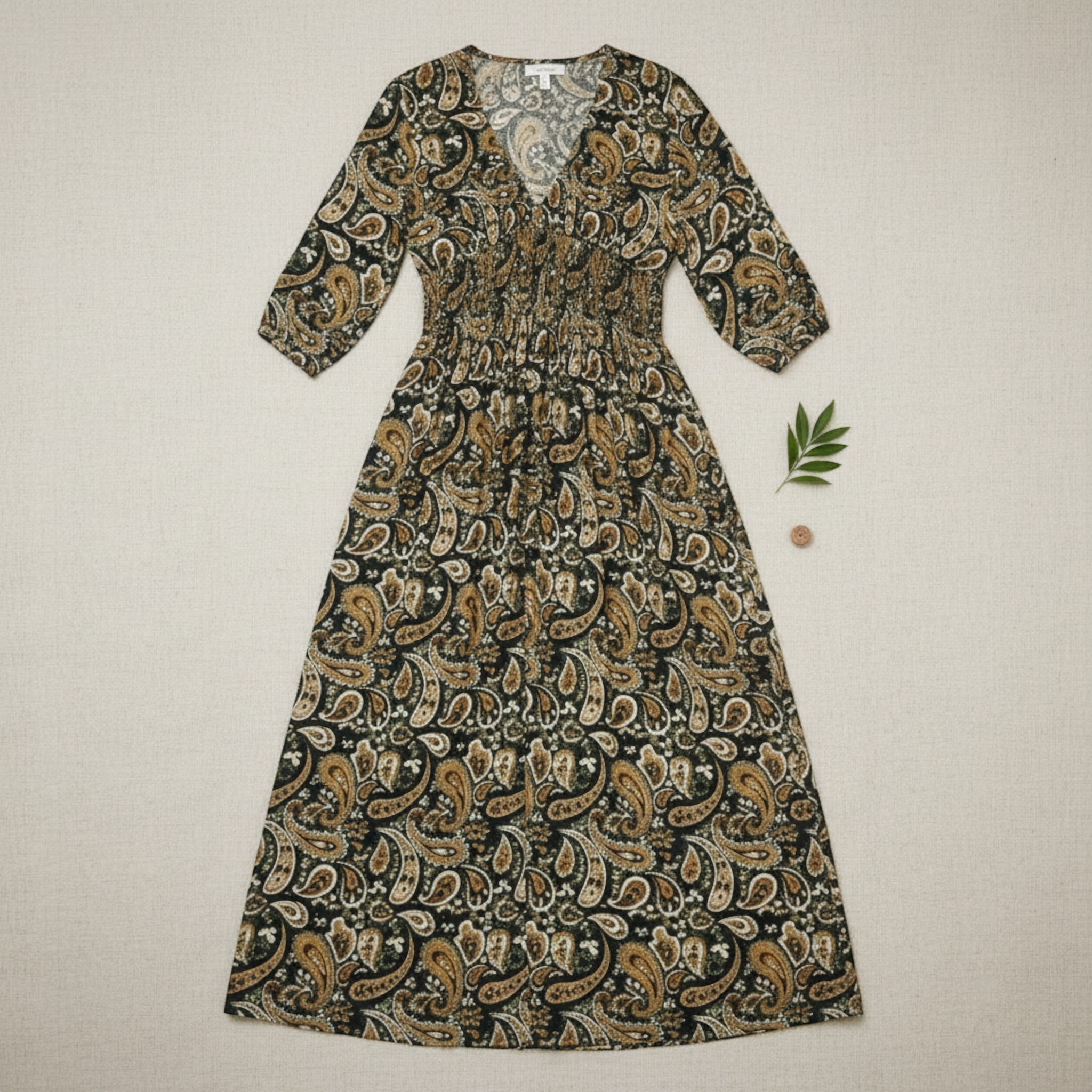 Misumi - Ladies -V Neck Wrap - Midi Dress - Khaki S M - Wildvine Clothing, Spalding, Lincolnshire