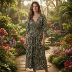 Misumi - Ladies -V Neck Wrap - Midi Dress - Khaki - Wildvine Clothing, Spalding, Lincolnshire