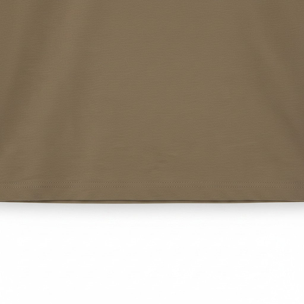 WILDVINE Clothing Co. khaki ash cotton t-shirt hem detail showing clean stitching