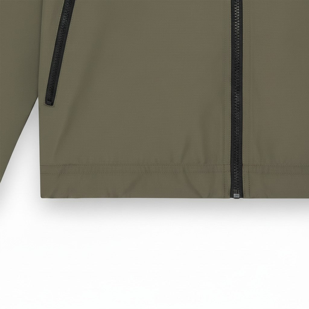 WILDVINE Clothing Co. khaki ash hooded jacket with black zip detailing and side pockets