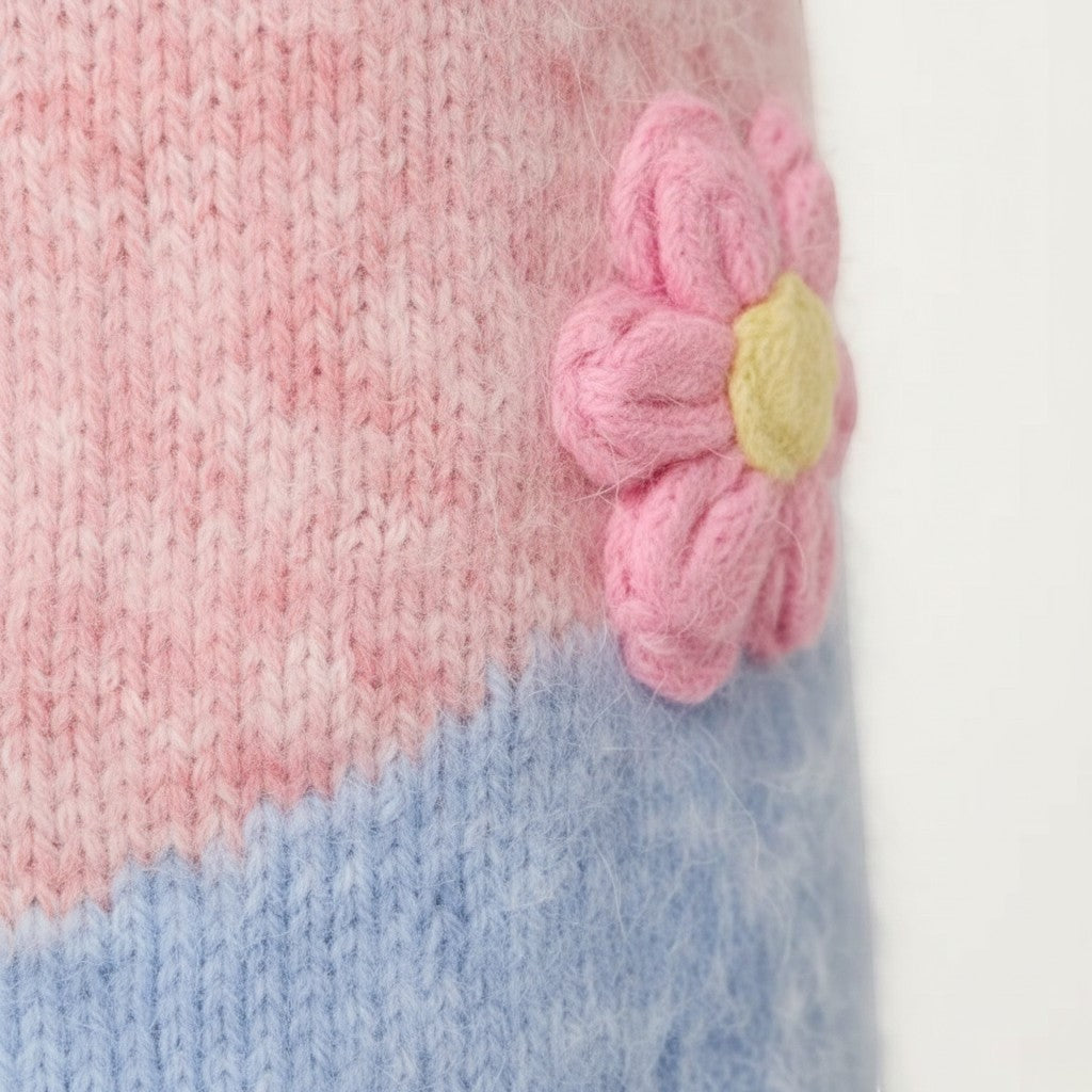 Wild Flower - Ladies - Colour Block Knit Flowers Cardigan - Wildvine Clothing, Spalding, Lincolnshire
