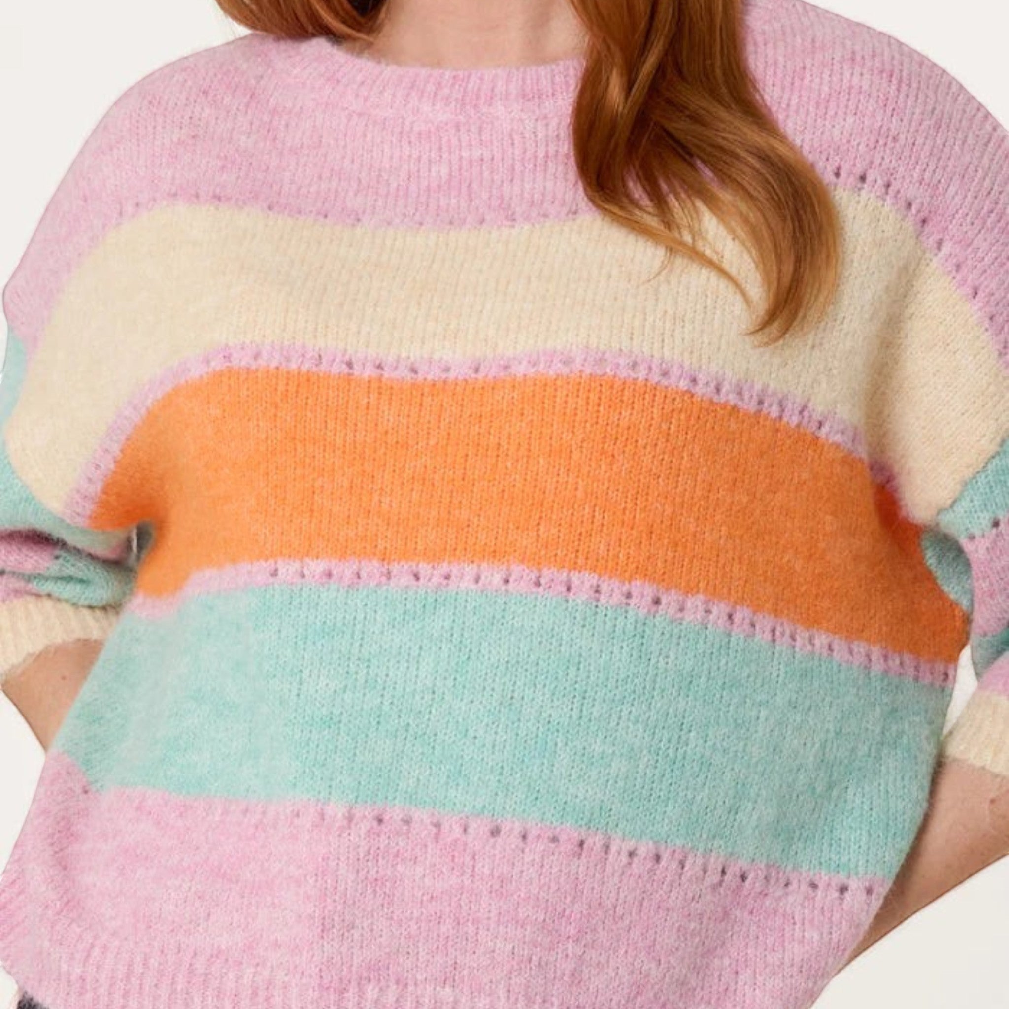 Wild Flower - Ladies - Wide Sleeve Colourblock Knit Jumper - Pink - Wildvine Clothing, Spalding, Lincolnshire