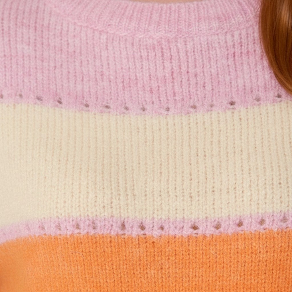 Wild Flower - Ladies - Wide Sleeve Colourblock Knit Jumper - Pink - Wildvine Clothing, Spalding, Lincolnshire
