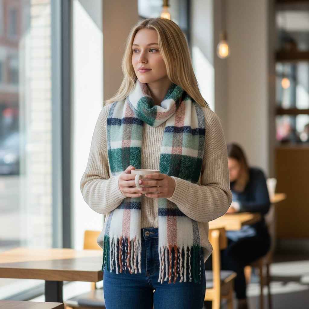 Lighthouse - Ladies Scarf - Sage Rust Navy - Wildvine Clothing, Spalding, Lincolnshire