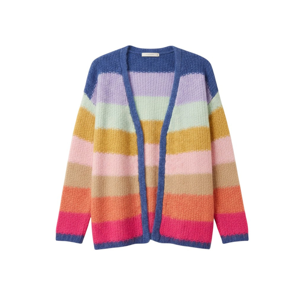 Wild Flower - Ladies - Rainbow Striped Knit Cardigan - Multi Colour - Wildvine Clothing, Spalding, Lincolnshire