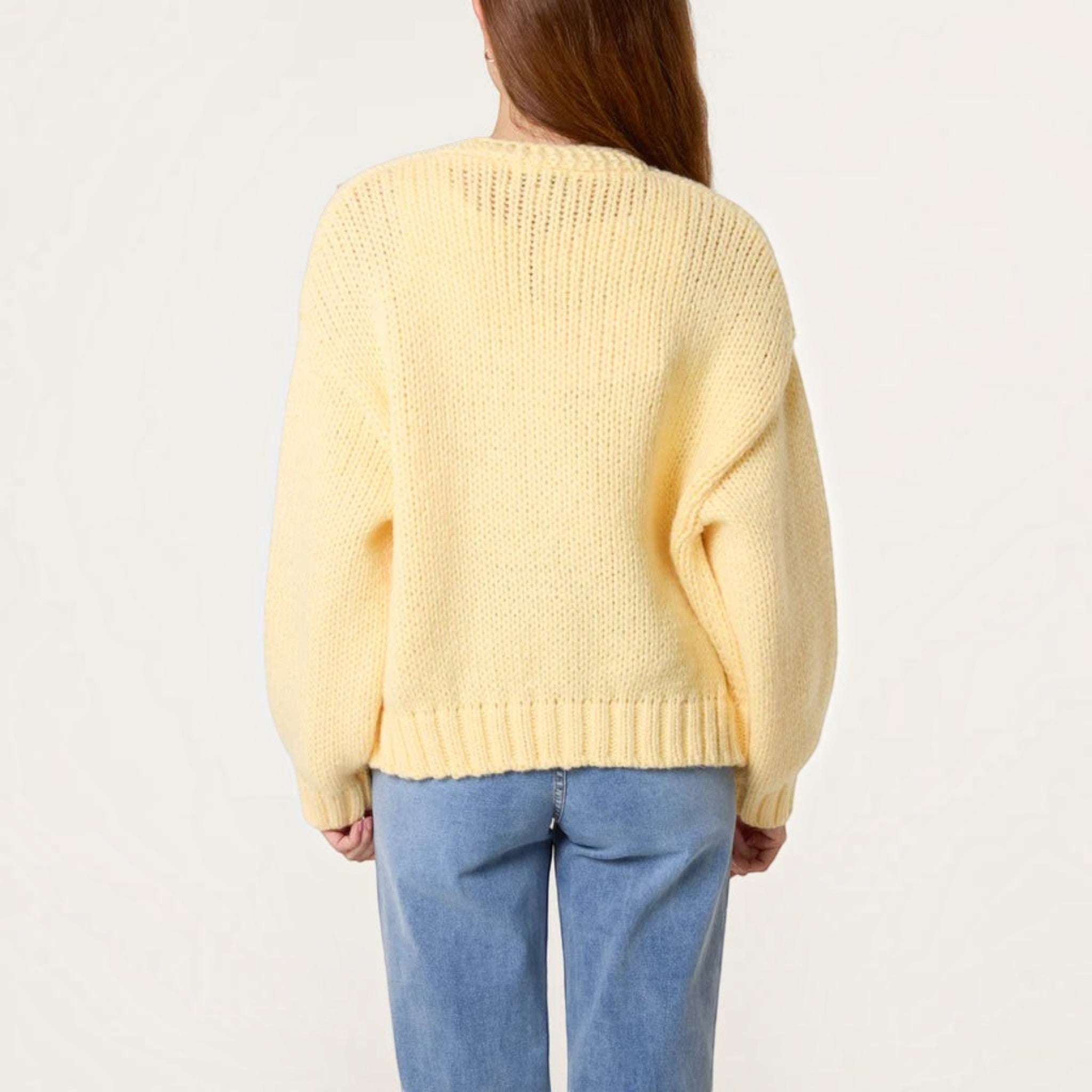 Wild Flower - Ladies - Knitted Oranges Chunky Cardigan - Lemon - Wildvine Clothing, Spalding, Lincolnshire