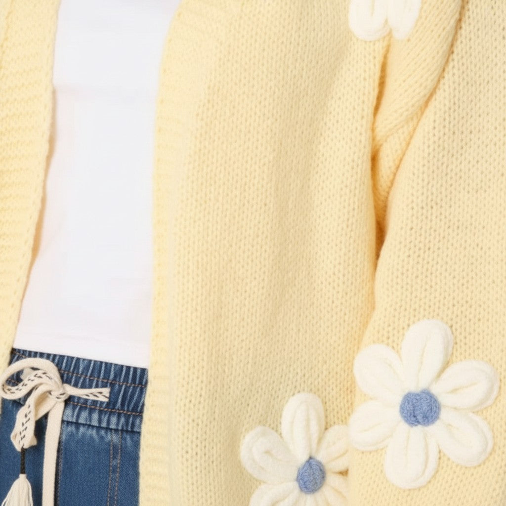 Wild Flower - Ladies - Flocking Daisy Open Knit Cardigan - Lemon - Wildvine Clothing, Spalding, Lincolnshire