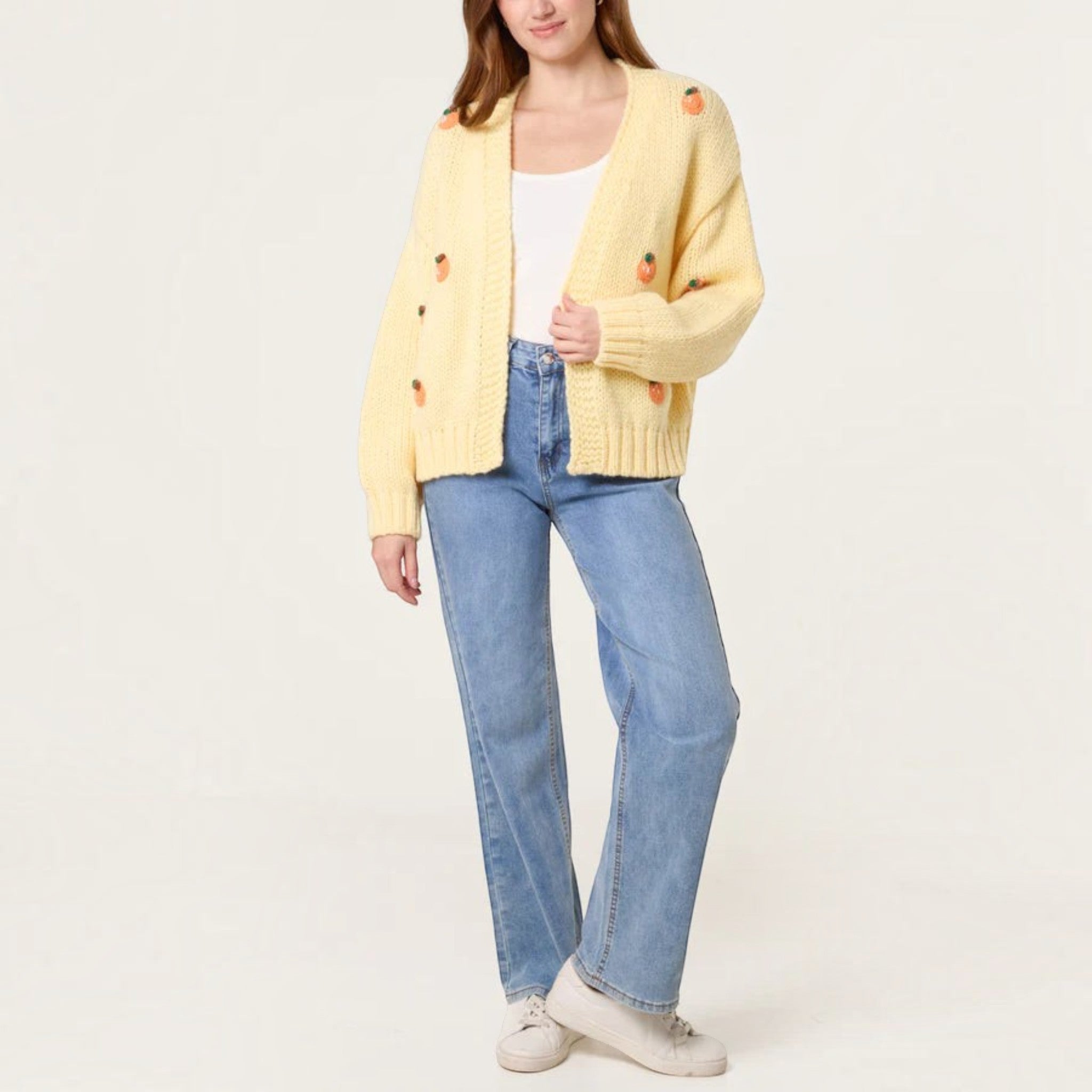 Wild Flower - Ladies - Knitted Oranges Chunky Cardigan - Lemon - Wildvine Clothing, Spalding, Lincolnshire