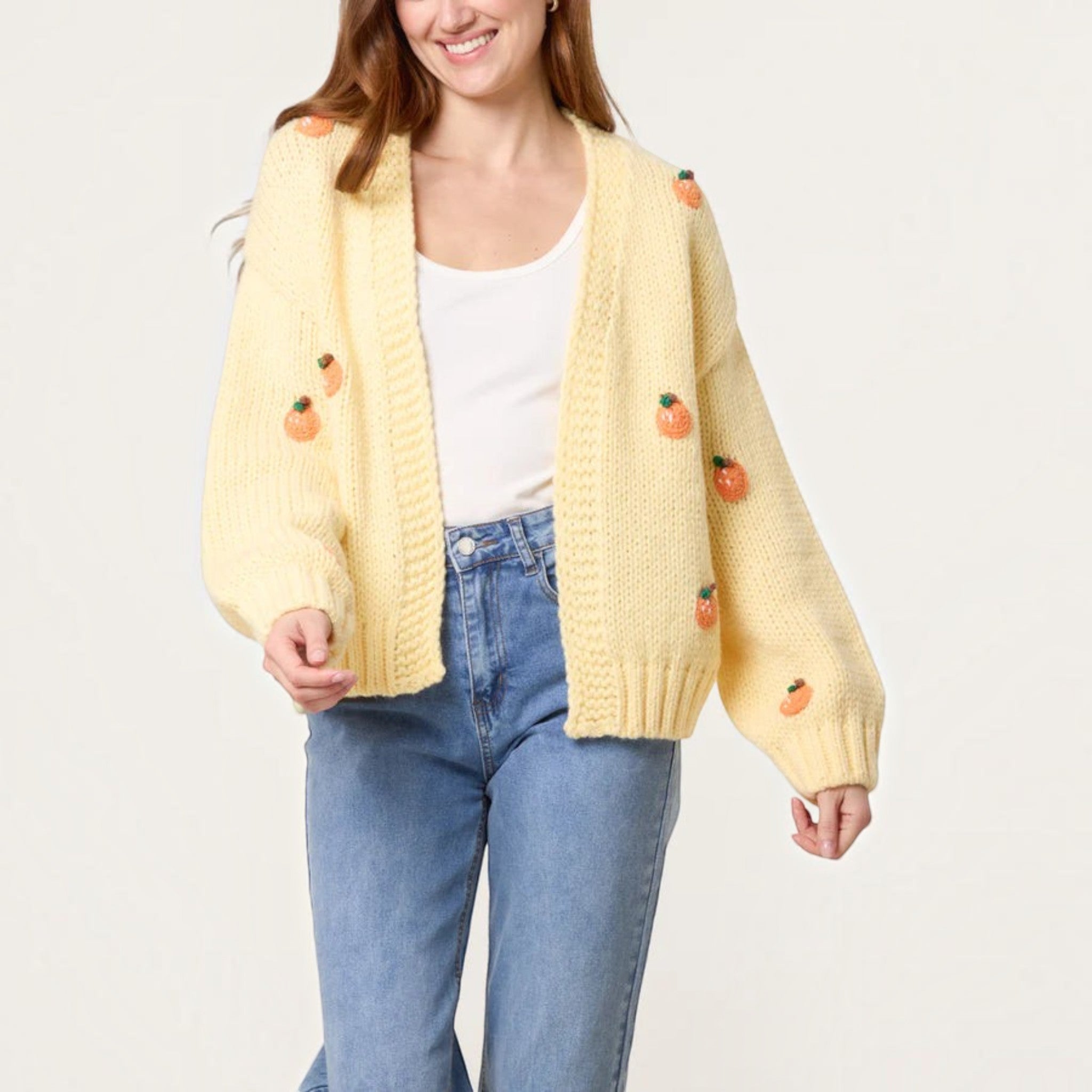 Wild Flower - Ladies - Knitted Oranges Chunky Cardigan - Lemon - Wildvine Clothing, Spalding, Lincolnshire