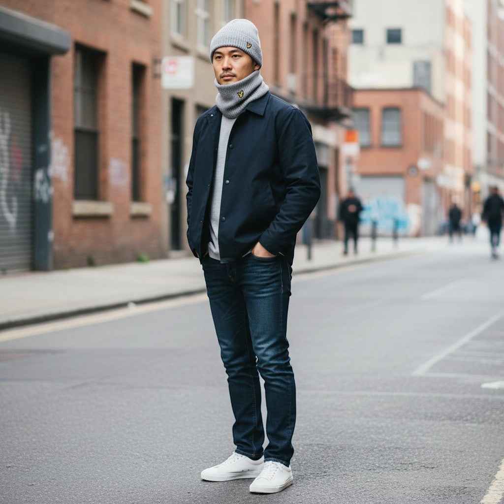 Lyle & Scott - Mens Brushed Scarf and Beanie Hat Set Light Grey Marl D24 - Wildvine Clothing, Spalding, Lincolnshire