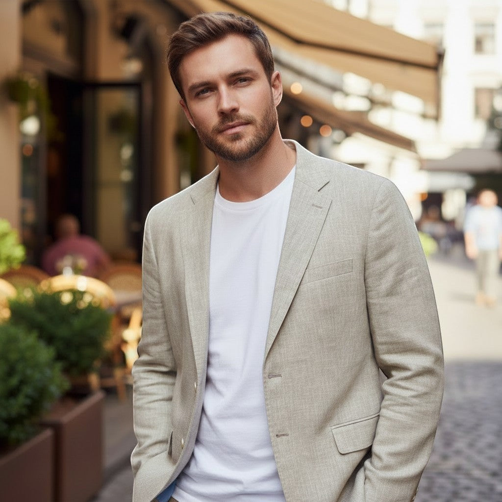 Gurteen - Mens - 100% Linen Jacket - Viago - Sand - 2078 088 - Wildvine Clothing, Spalding, Lincolnshire