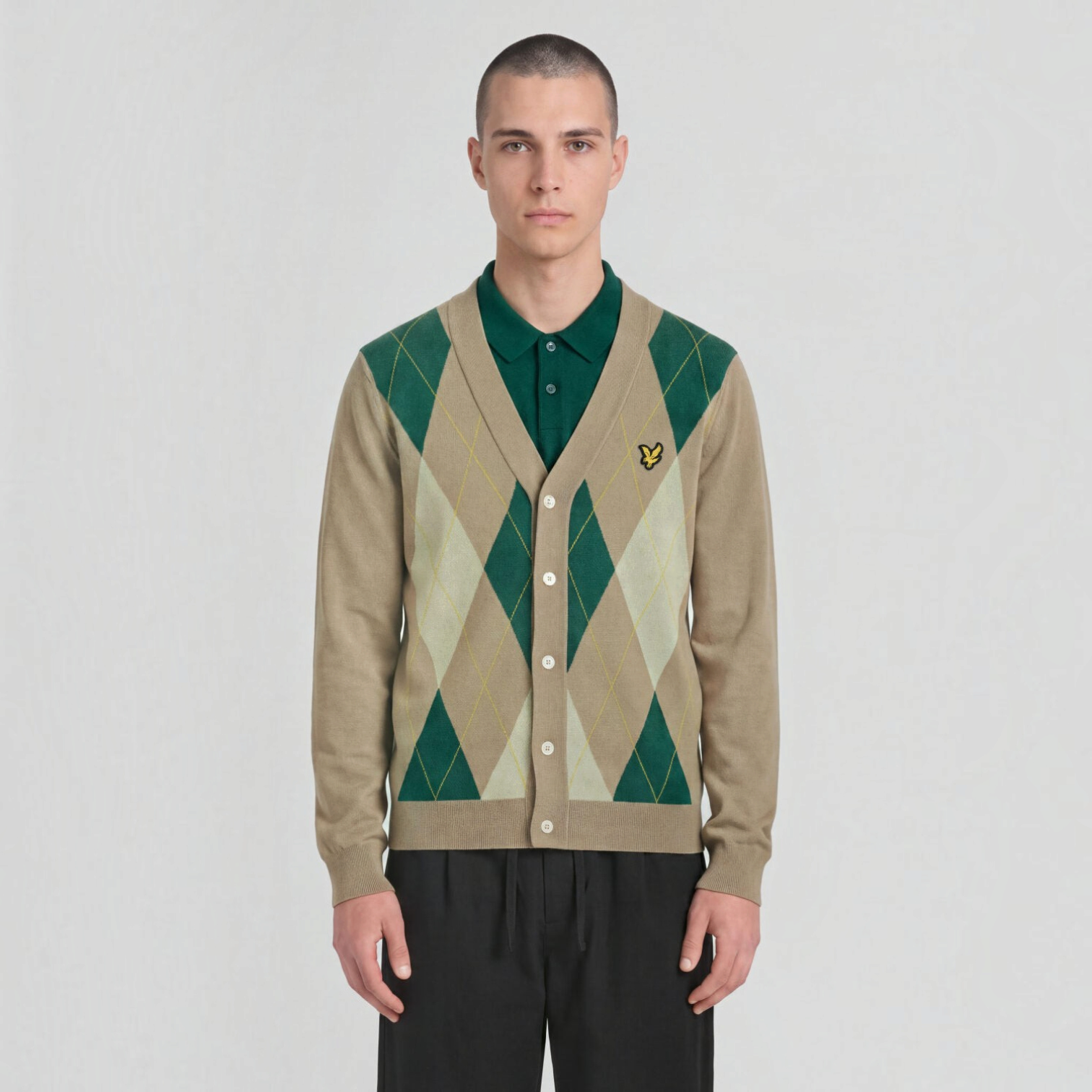 Lyle & Scott - Mens Argyle Knitted Classic Cardigan - Camel Taupe - KN2633V Y613 - Wildvine Clothing, Spalding, Lincolnshire