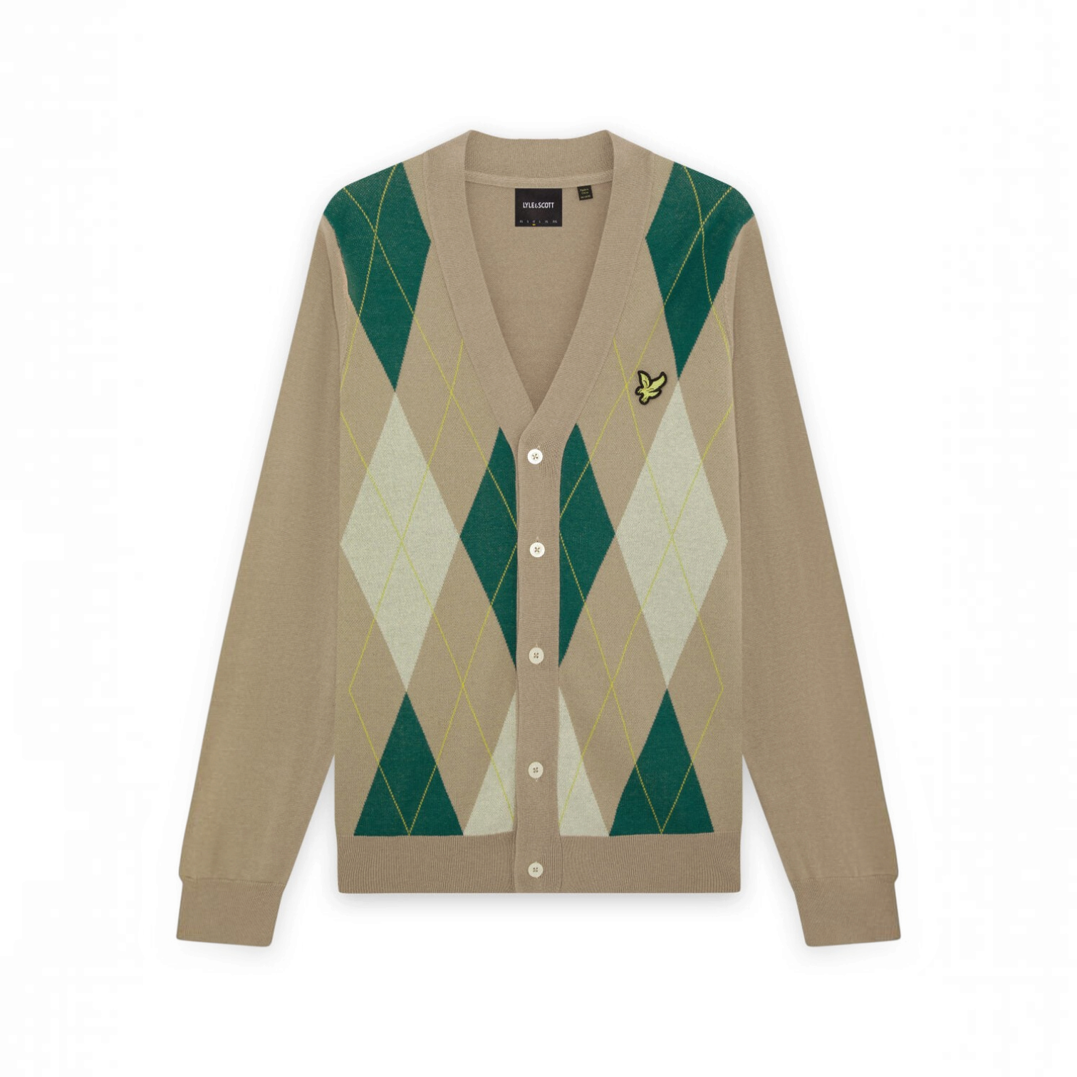 Lyle & Scott - Mens Argyle Knitted Classic Cardigan - Camel Taupe - KN2633V Y613 - Wildvine Clothing, Spalding, Lincolnshire