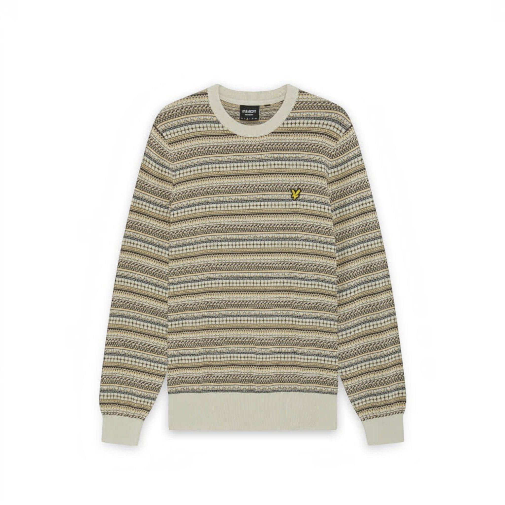 WILDVINE Clothing Co. Lyle & Scott men's crew neck jumper in cove featuring a multi-tonal Fairisle pattern and logo.