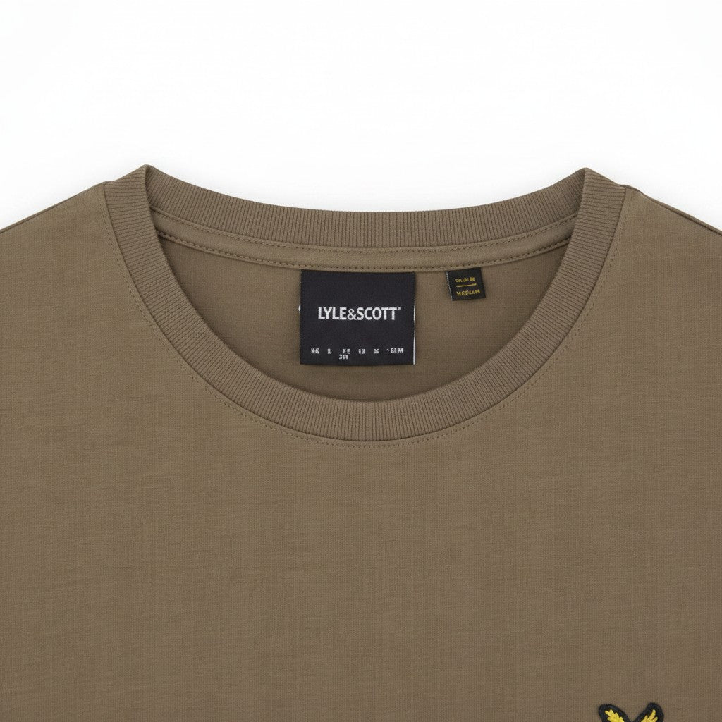 WILDVINE Clothing Co. Lyle & Scott khaki ash crew neck t-shirt with ribbed collar and inner brand label