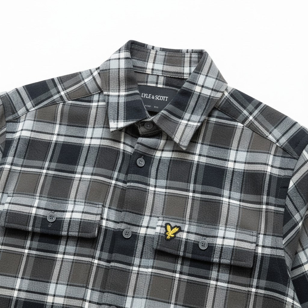 Lyle & Scott - Mens Brushed Cotton Check Shirt - Jet Black/ Limestone Y063 - Wildvine Clothing, Spalding, Lincolnshire