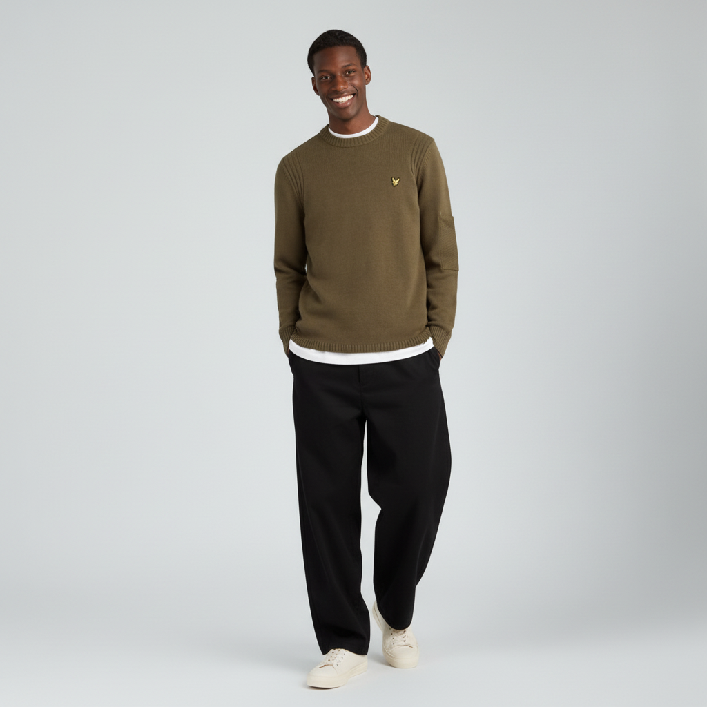 Lyle & Scott - Mens Rib Insert Crew Neck Jumper - True Olive - Y294 - Wildvine Clothing, Spalding, Lincolnshire