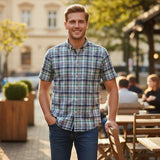 Fynch-Hatton Men's Regular Short Sleeve Casual Shirt - Madras Check – Marine - Wildvine Clothing, Spalding, Lincolnshire