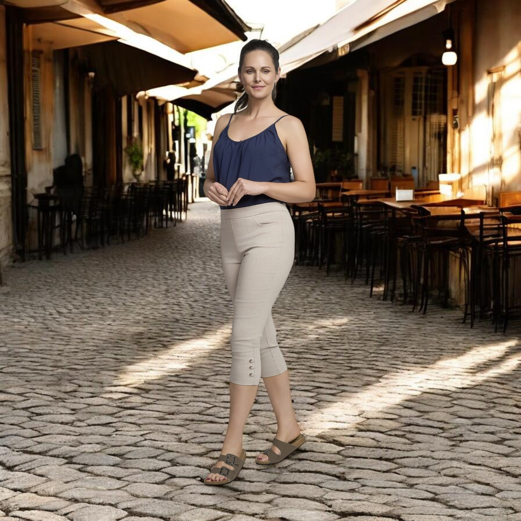 Pinnns - Ladies - Figure Sculpting Bengaline Crop Trousers - Marl Stone 408C - Wildvine Clothing, Spalding, Lincolnshire