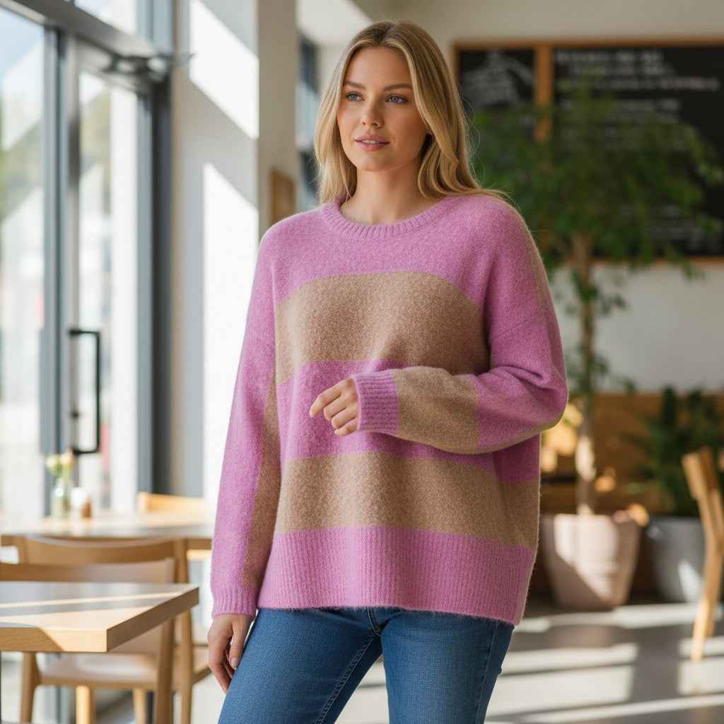 Fynch-Hatton - Ladies Knitwear - Stripe - Mauve Rose 455 - Wildvine Clothing, Spalding, Lincolnshire