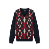 Lyle & Scott - Mens Cotton Argyle V Neck Jumper - Dark Navy / Cherry Red - KN2490V Y392 - Wildvine Clothing, Spalding, Lincolnshire