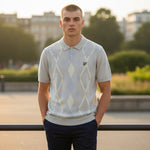 Lyle & Scott - Mens Cotton Argyle Short Sleeve Knitted Polo - Light Grey Marl/ Opal Blue - KN2491V Y391 - Wildvine Clothing, Spalding, Lincolnshire