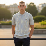 Lyle & Scott - Mens Cotton Argyle Short Sleeve Knitted Polo - Light Grey Marl/ Opal Blue - KN2491V Y391 - Wildvine Clothing, Spalding, Lincolnshire