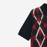 Lyle & Scott - Mens Cotton Argyle Short Sleeve Knitted Polo - Dark Navy/ Cherry Red - KN2491V Y392 - Wildvine Clothing, Spalding, Lincolnshire