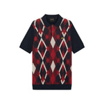 Lyle & Scott - Mens Cotton Argyle Short Sleeve Knitted Polo - Dark Navy/ Cherry Red - KN2491V Y392 - Wildvine Clothing, Spalding, Lincolnshire