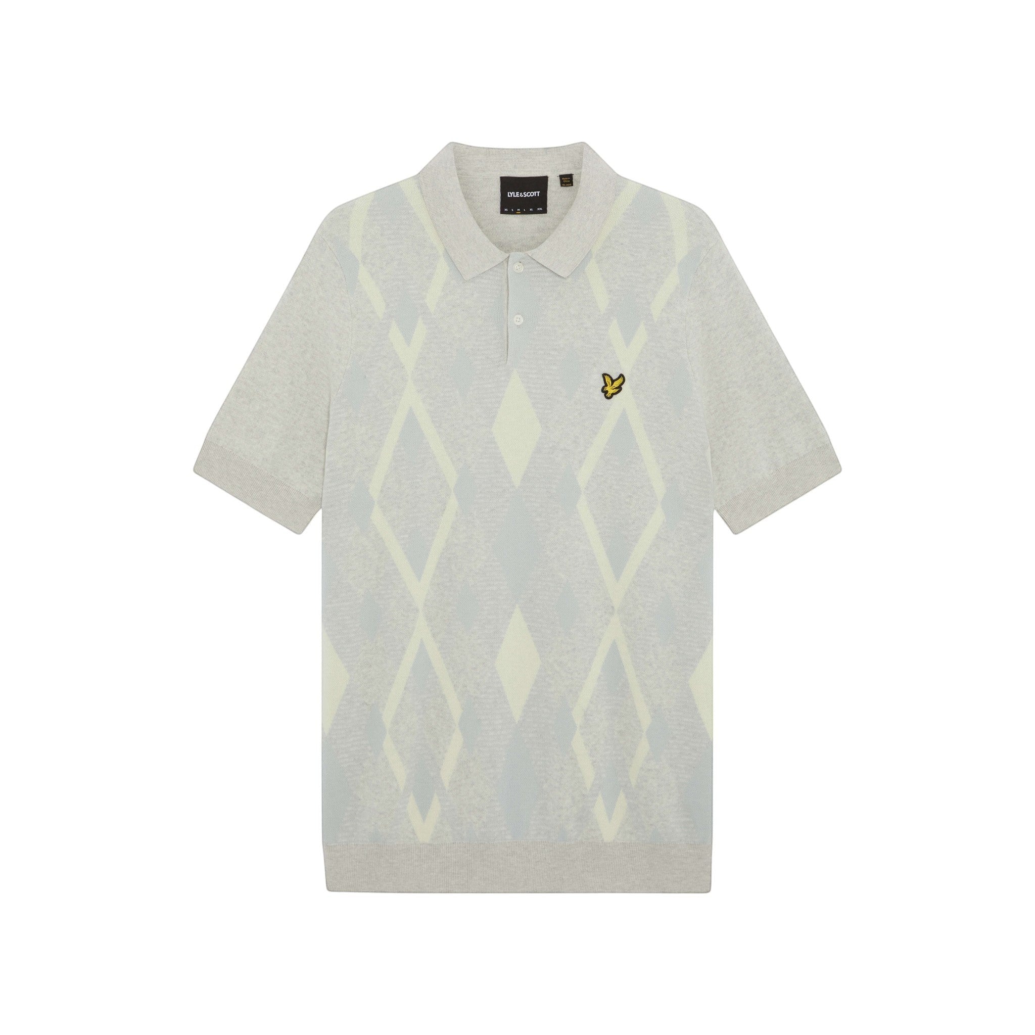 Lyle & Scott - Mens Cotton Argyle Short Sleeve Knitted Polo - Light Grey Marl/ Opal Blue - KN2491V Y391 - Wildvine Clothing, Spalding, Lincolnshire