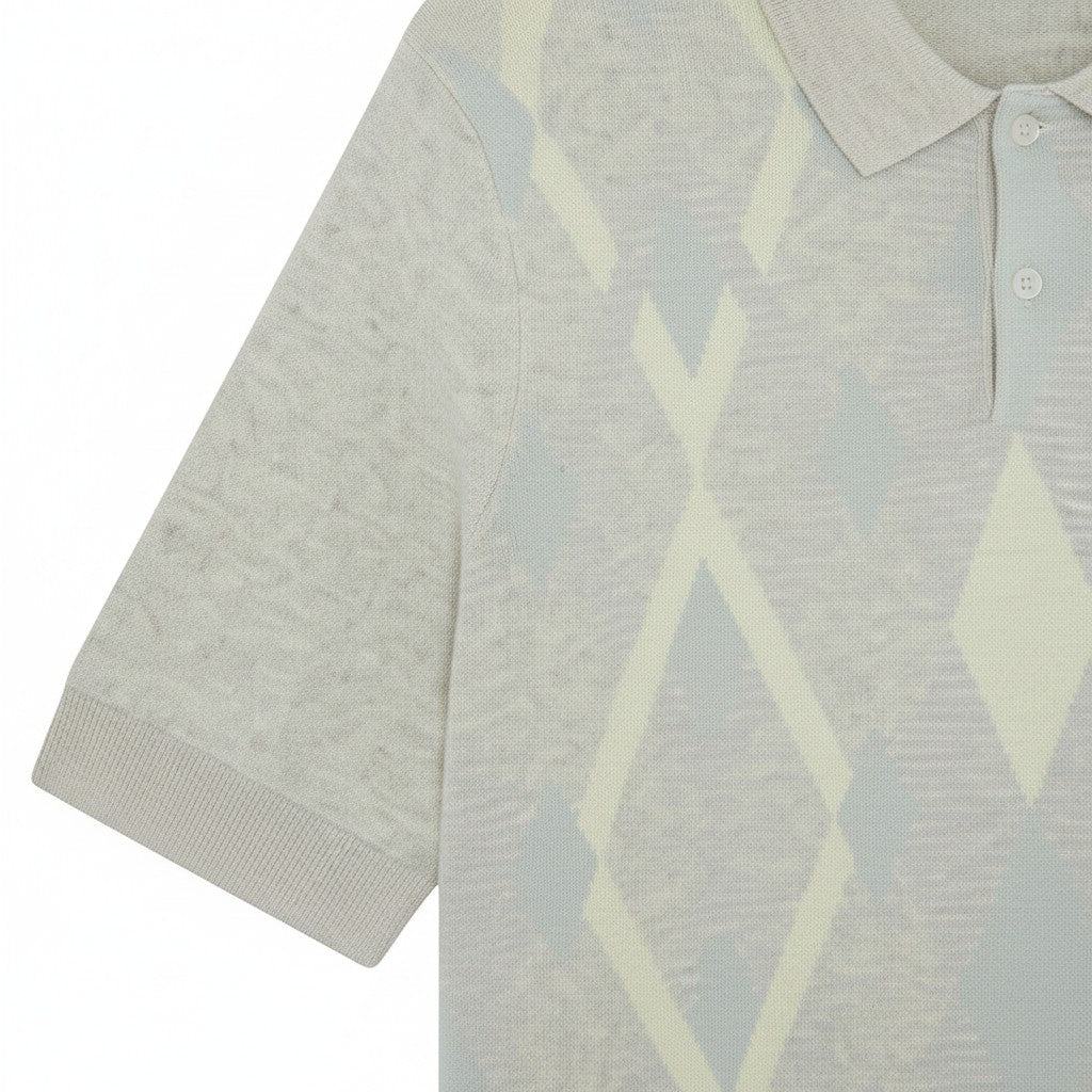 Lyle & Scott - Mens Cotton Argyle Short Sleeve Knitted Polo - Light Grey Marl/ Opal Blue - KN2491V Y391 - Wildvine Clothing, Spalding, Lincolnshire