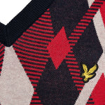 Lyle & Scott - Mens Cotton Argyle V Neck Jumper - Dark Navy / Cherry Red - KN2490V Y392 - Wildvine Clothing, Spalding, Lincolnshire